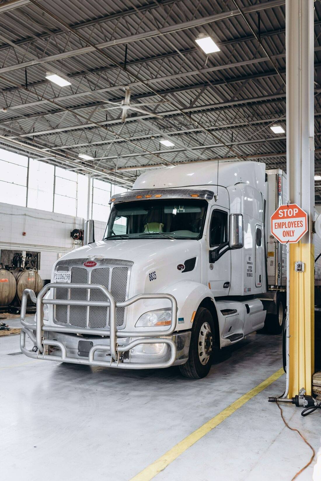 American semi truck on a logistics yard
